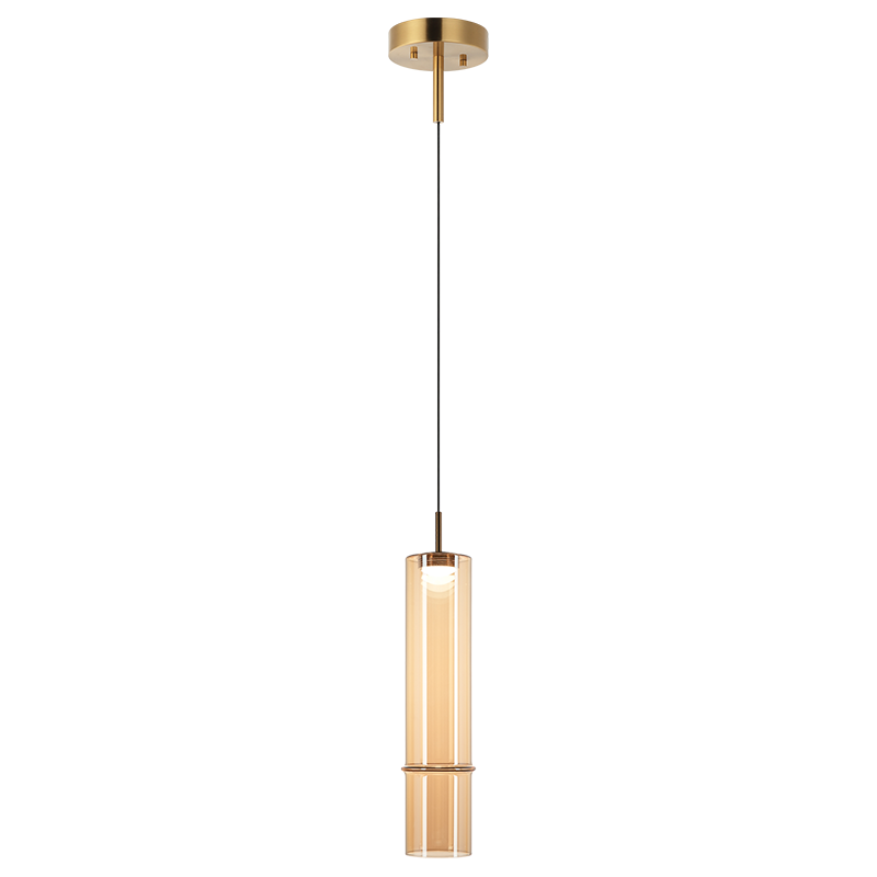 Matteo Lighting Bambu 16" LED Pendant in Aged Gold Brass + Amber Glass (C30601AGAM) – alternate view