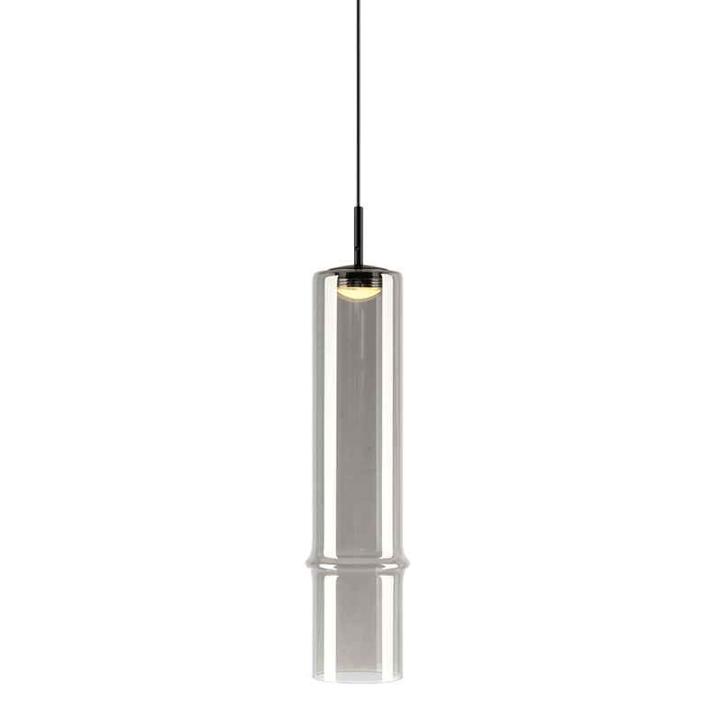 Matteo Lighting Bambu 16" LED Pendant in Matte Black + Smoked Glass (C30601MBSM)