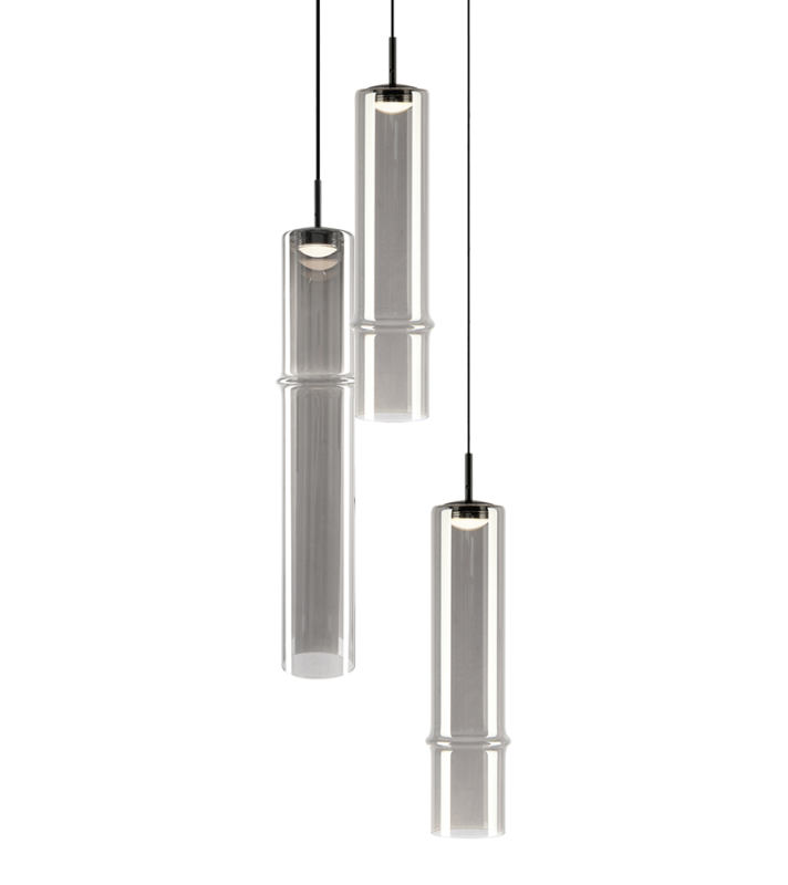 Matteo Lighting Bambu 3-Light LED Multi-Pendant in Matte Black + Smoked Glass (C30603MBSM)