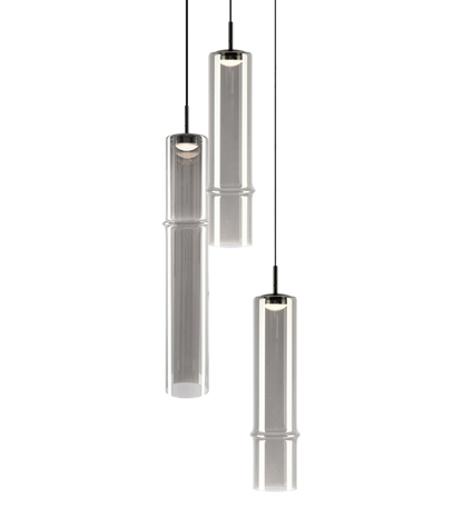 Matteo Lighting Bambu 3-Light LED Multi-Pendant in Matte Black + Smoked Glass (C30603MBSM)