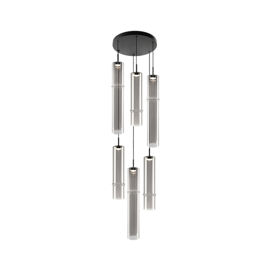 Matteo Lighting Bambu 6-Light LED Multi-Pendant in Matte Black + Smoked Glass (C30606MBSM) – alternate view
