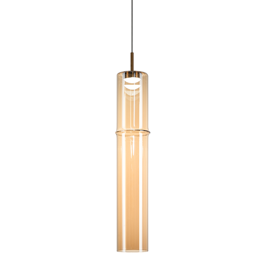 Matteo Lighting Bambu 20" LED Pendant in Aged Gold Brass + Amber Glass (C30611AGAM)