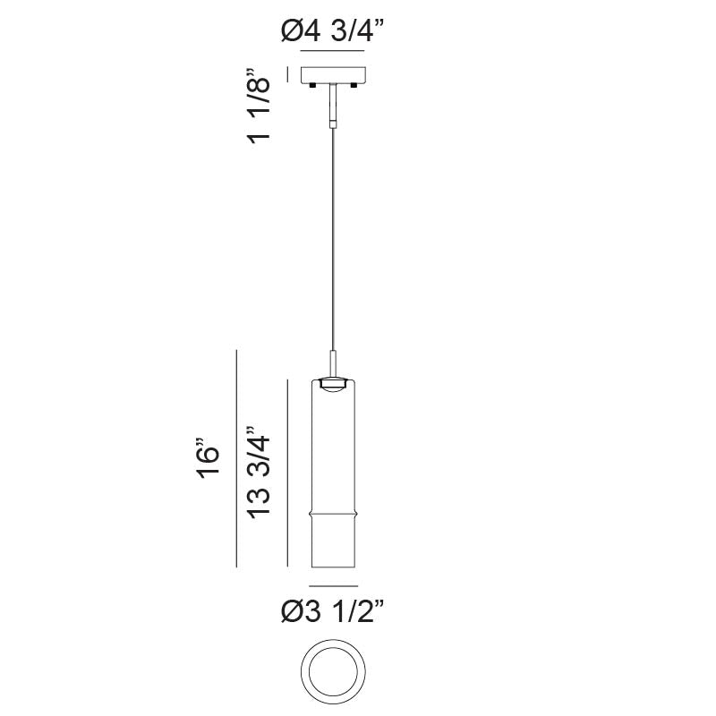 Matteo Lighting Bambu 16" LED Pendant – line drawing with dimensions