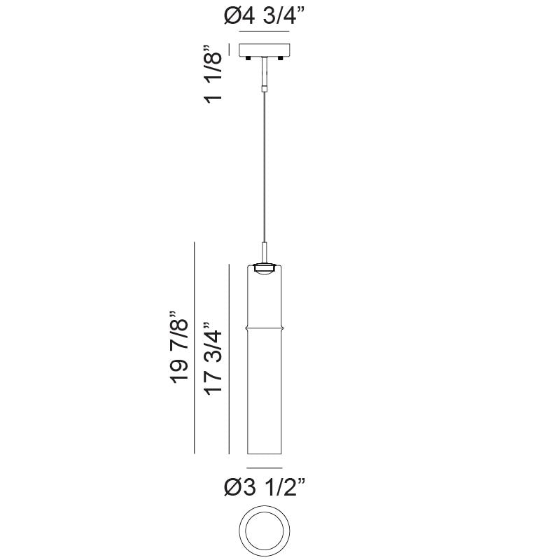 Matteo Lighting Bambu 20" LED Pendant – line drawing with dimensions