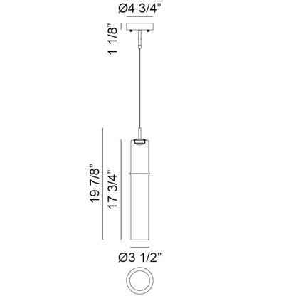 Matteo Lighting Bambu 20" LED Pendant – line drawing with dimensions