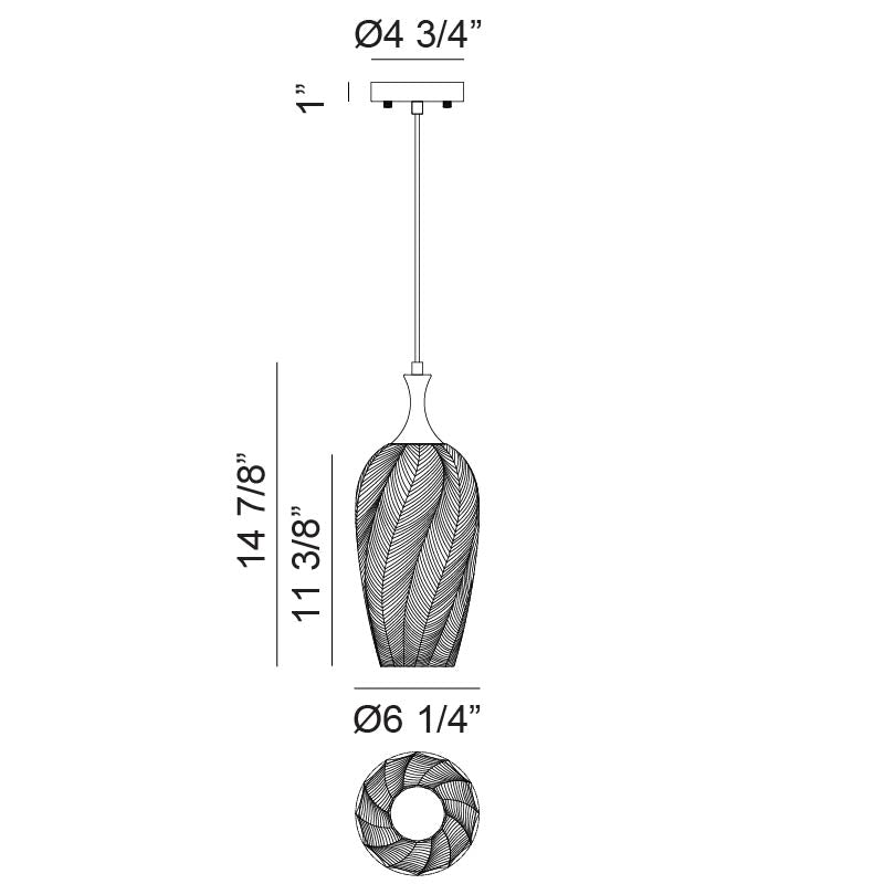 Matteo Lighting Eesha 6" Pendant – line drawing with dimensions