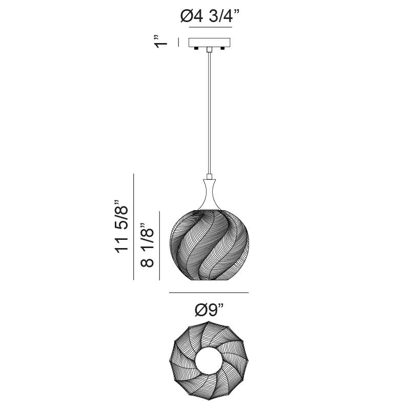 Matteo Lighting Eesha 9" Pendant – line drawing with dimensions
