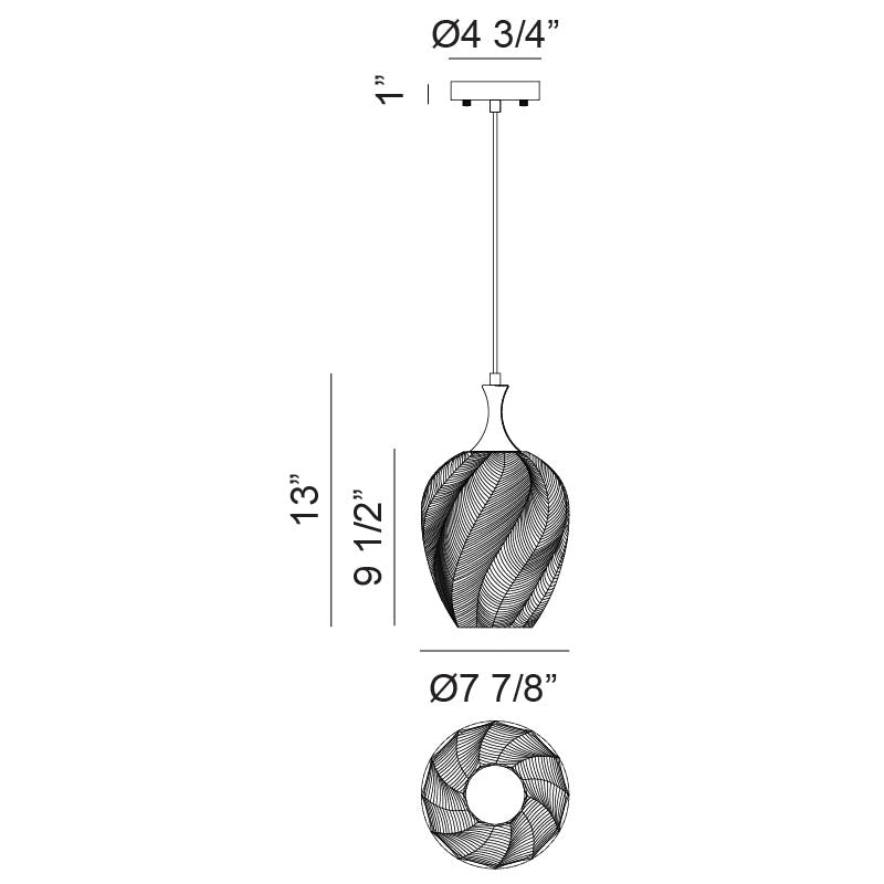 Matteo Lighting Eesha 8" Pendant – line drawing with dimensions