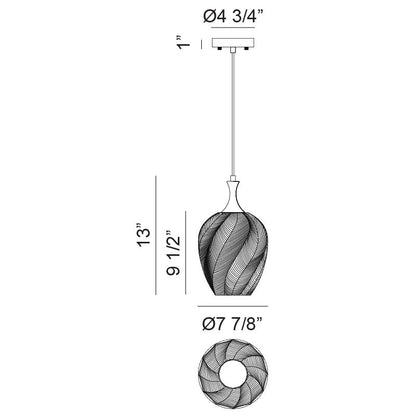 Matteo Lighting Eesha 8" Pendant – line drawing with dimensions