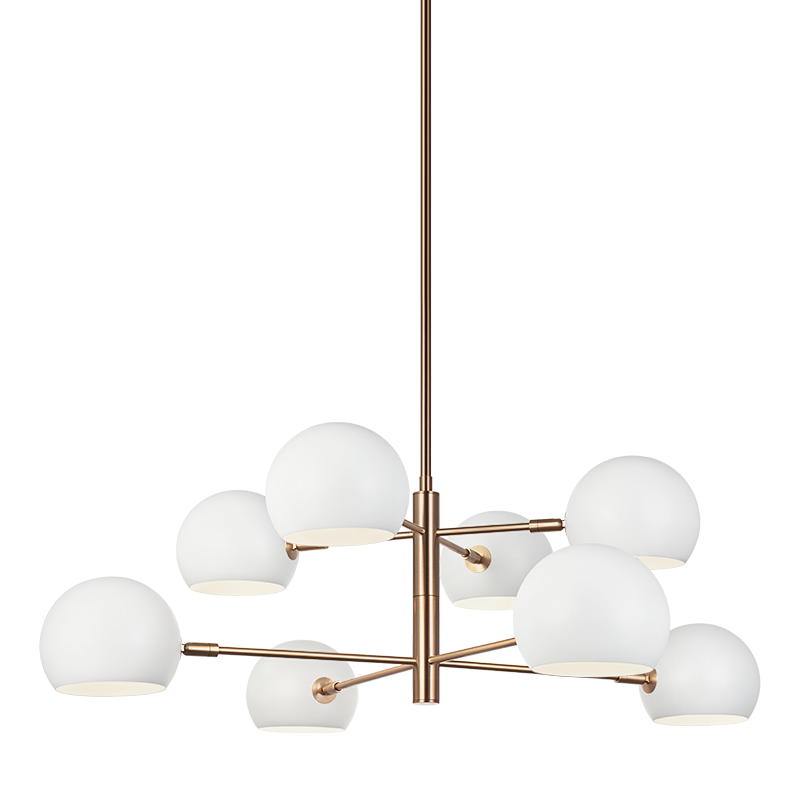 Matteo Lighting Orb 35" 8-Light Chandelier in Matte White + Aged Gold Brass (C31708MWAG) – alternate view