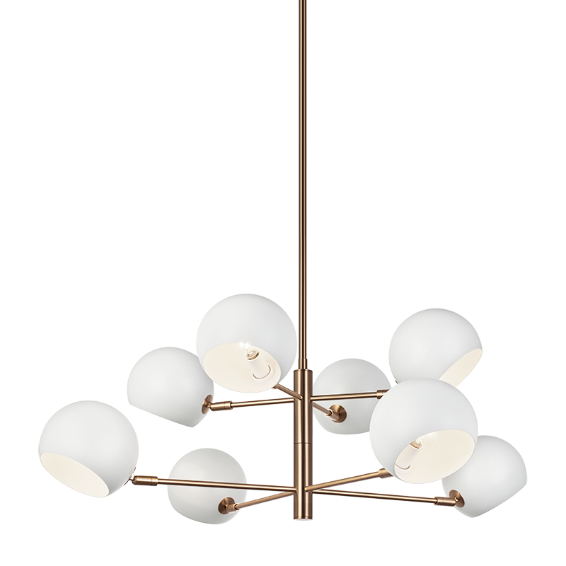 Matteo Lighting Orb 35" 8-Light Chandelier in Matte White + Aged Gold Brass (C31708MWAG)