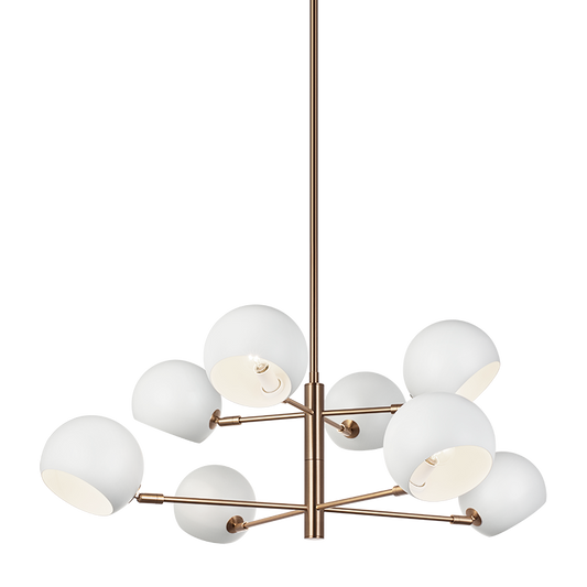 Matteo Lighting Orb 35" 8-Light Chandelier in Matte White + Aged Gold Brass (C31708MWAG)