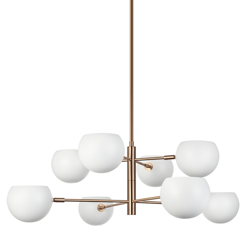 Matteo Lighting Orb 35" 8-Light Chandelier in Matte White + Aged Gold Brass (C31708MWAG) – alternate view