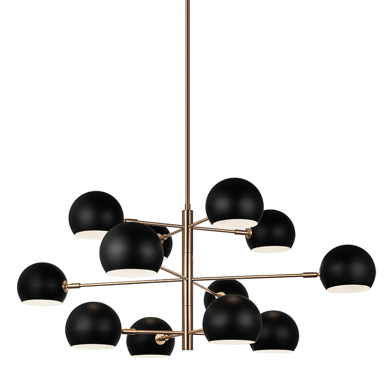 Matteo Lighting Orb 41" 12-Light Chandelier in Matte Black + Aged Gold Brass (C31712MBAG)