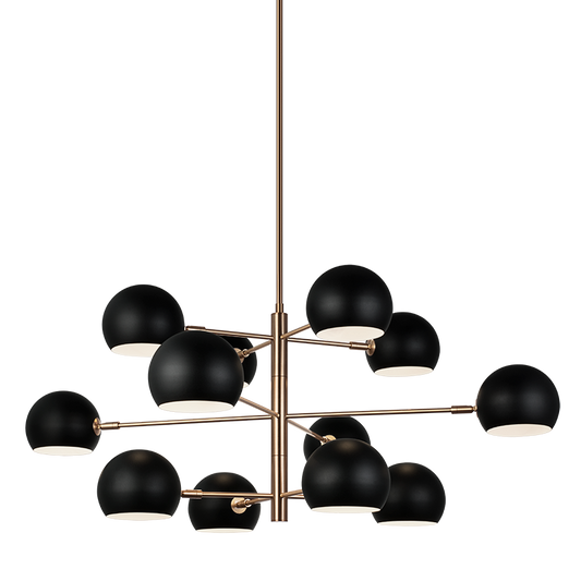 Matteo Lighting Orb 41" 12-Light Chandelier in Matte Black + Aged Gold Brass (C31712MBAG)