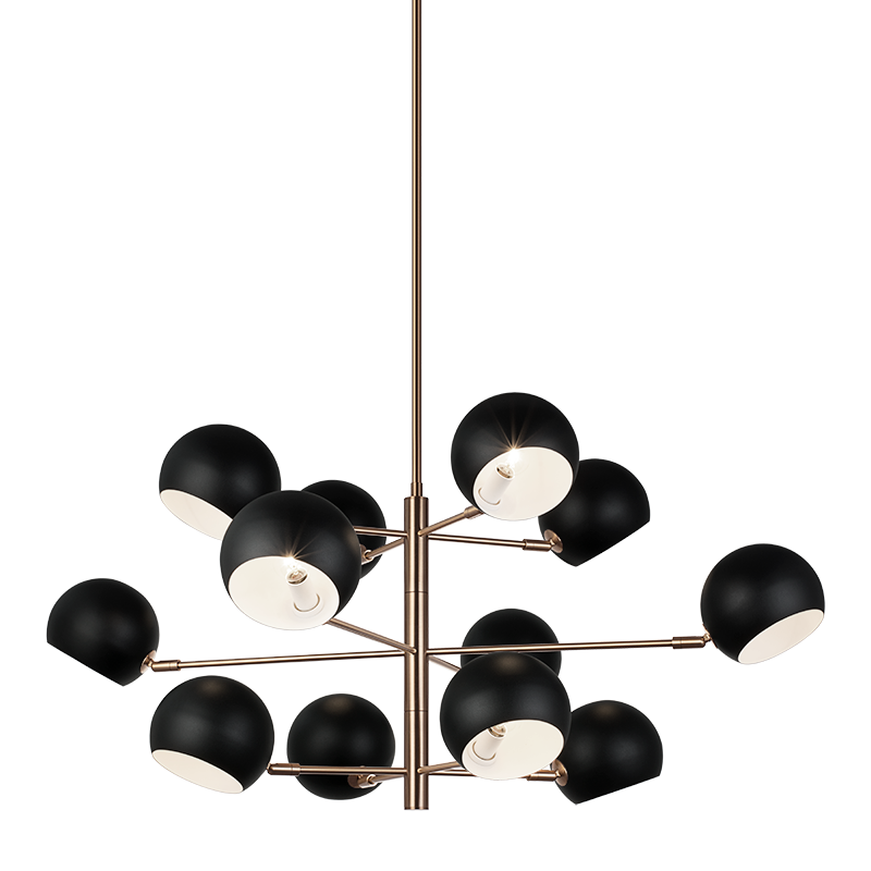 Matteo Lighting Orb 41" 12-Light Chandelier in Matte Black + Aged Gold Brass (C31712MBAG) – alternate view