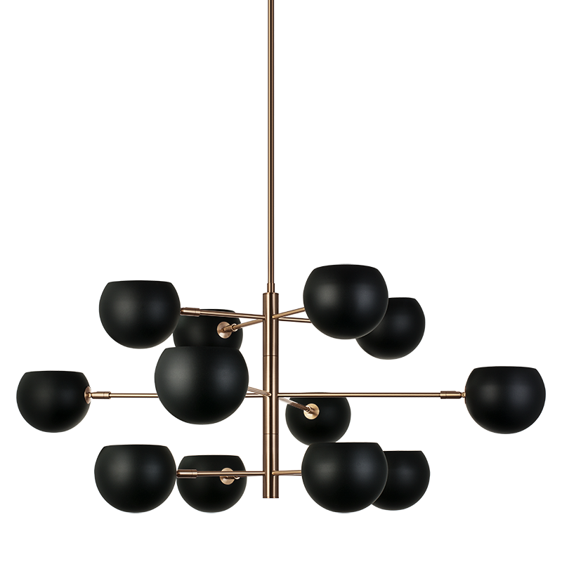 Matteo Lighting Orb 41" 12-Light Chandelier in Matte Black + Aged Gold Brass (C31712MBAG) – alternate view