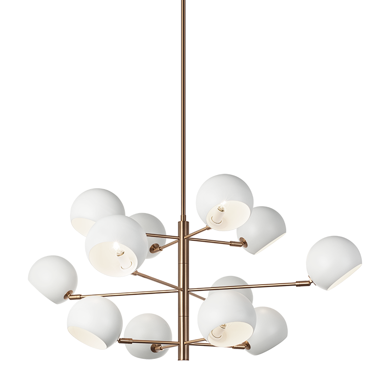 Matteo Lighting Orb 41" 12-Light Chandelier in Matte White + Aged Gold Brass (C31712MWAG) – alternate view