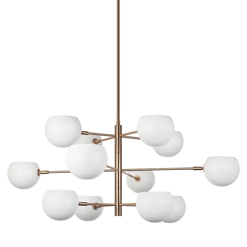 Matteo Lighting Orb 41" 12-Light Chandelier in Matte White + Aged Gold Brass (C31712MWAG) – alternate view