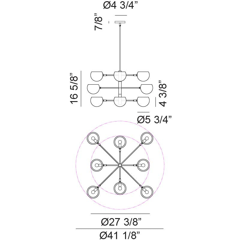 Matteo Lighting Orb 41" 12-Light Chandelier – line drawing with dimensions