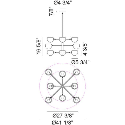 Matteo Lighting Orb 41" 12-Light Chandelier – line drawing with dimensions
