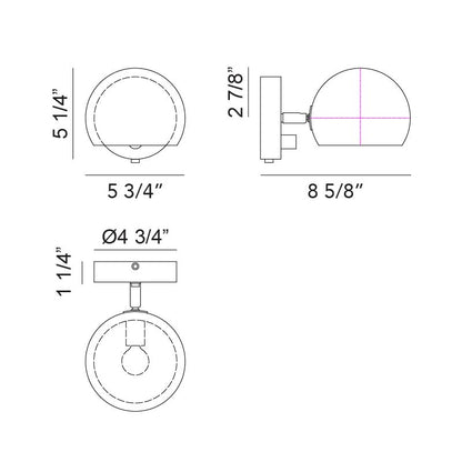 Matteo Lighting Orb 6" Wall Sconce – line drawing with dimensions