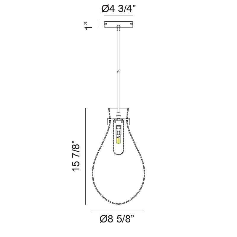 Matteo Lighting Seranna 9" Pendant – line drawing with dimensions