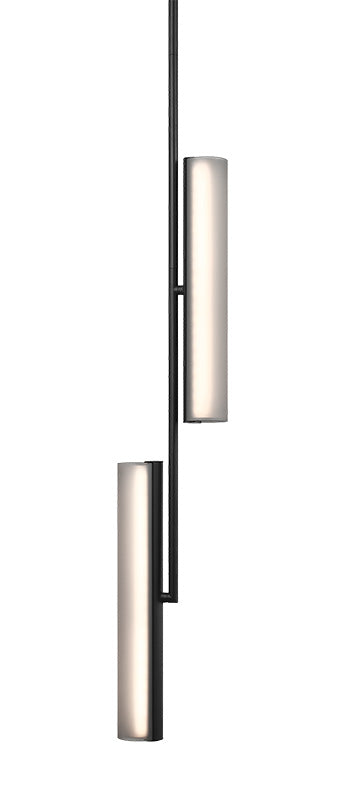 Matteo Lighting Axis 15" 2-Light LED Chandelier in Matte Black + Smoke Frosted Glass (C32202MBSM)