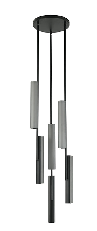Matteo Lighting Axis 16" 6-Light LED Chandelier in Matte Black + Smoke Frosted Glass (C32206MBSM) – alternate view