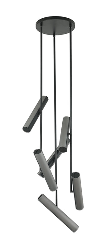 Matteo Lighting Axis 16" 6-Light LED Chandelier in Matte Black + Smoke Frosted Glass (C32206MBSM) – alternate view