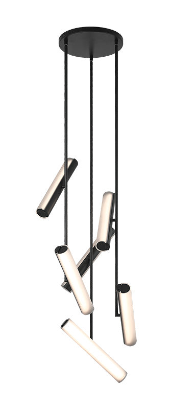 Matteo Lighting Axis 16" 6-Light LED Chandelier in Matte Black + Smoke Frosted Glass (C32206MBSM) – alternate view