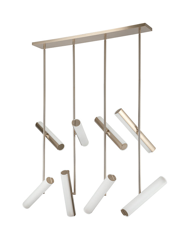 Matteo Lighting Axis 36" 8-Light Linear LED Chandelier in Champagne Gold + White Frosted Glass (C32208CGFR) – alternate view