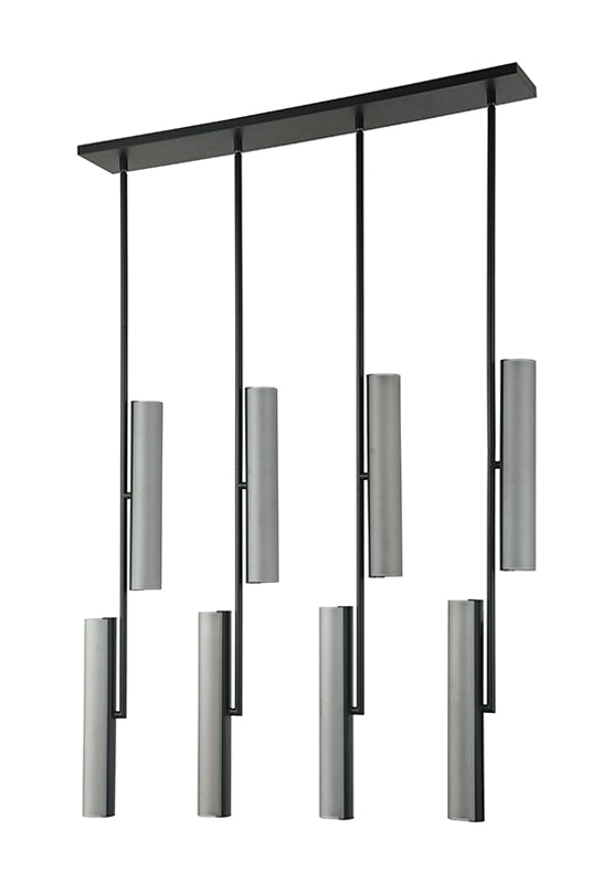 Matteo Lighting Axis 36" 8-Light Linear LED Chandelier in Matte Black + Smoke Frosted Glass (C32208MBSM) – alternate view