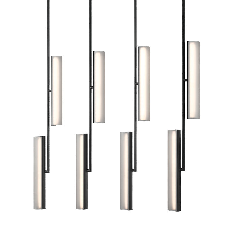 Matteo Lighting Axis 36" 8-Light Linear LED Chandelier in Matte Black + Smoke Frosted Glass (C32208MBSM)
