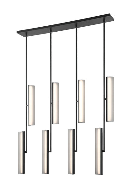 Matteo Lighting Axis 36" 8-Light Linear LED Chandelier in Matte Black + Smoke Frosted Glass (C32208MBSM) – alternate view