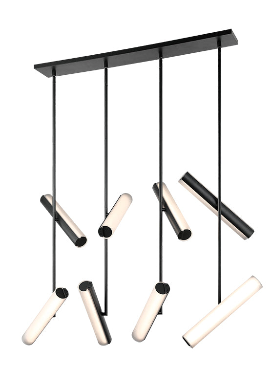 Matteo Lighting Axis 36" 8-Light Linear LED Chandelier in Matte Black + Smoke Frosted Glass (C32208MBSM) – alternate view
