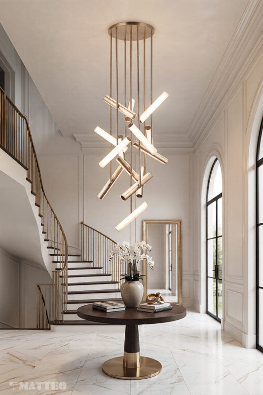 Matteo Lighting Axis 22" 14-Light LED Chandelier in Champagne Gold + White Frosted Glass (C32214CGFR) – alternate view