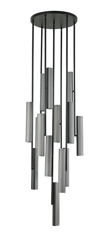 Matteo Lighting Axis 22" 14-Light LED Chandelier in Matte Black + Smoke Frosted Glass (C32214MBSM) – alternate view