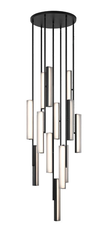 Matteo Lighting Axis 22" 14-Light LED Chandelier in Matte Black + Smoke Frosted Glass (C32214MBSM) – alternate view