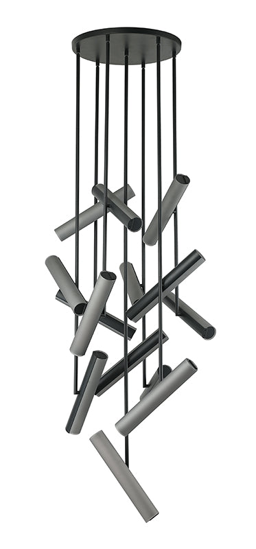 Matteo Lighting Axis 22" 14-Light LED Chandelier in Matte Black + Smoke Frosted Glass (C32214MBSM) – alternate view