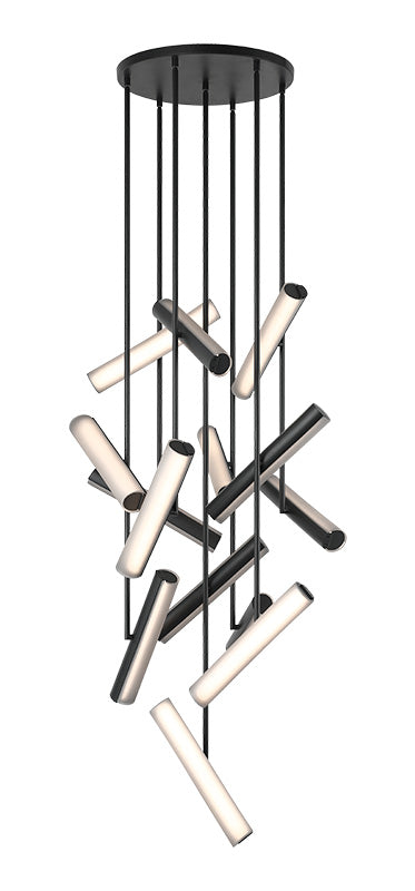 Matteo Lighting Axis 22" 14-Light LED Chandelier in Matte Black + Smoke Frosted Glass (C32214MBSM) – alternate view