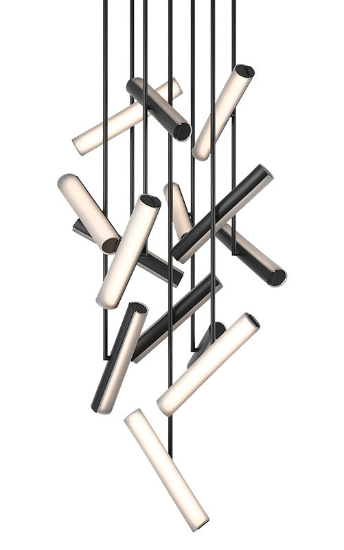 Matteo Lighting Axis 22" 14-Light LED Chandelier in Matte Black + Smoke Frosted Glass (C32214MBSM)