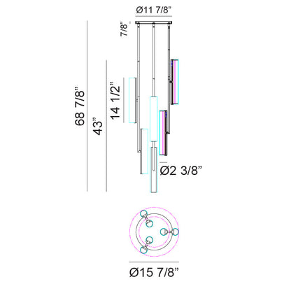 Matteo Lighting Axis 16" 6-Light LED Chandelier – line drawing with dimensions