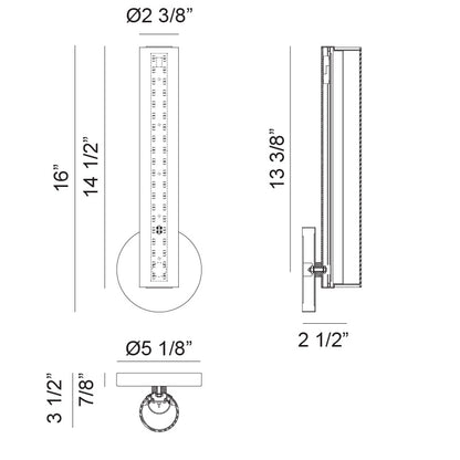Matteo Lighting Axis 16" LED Bath Vanity Light – line drawing with dimensions