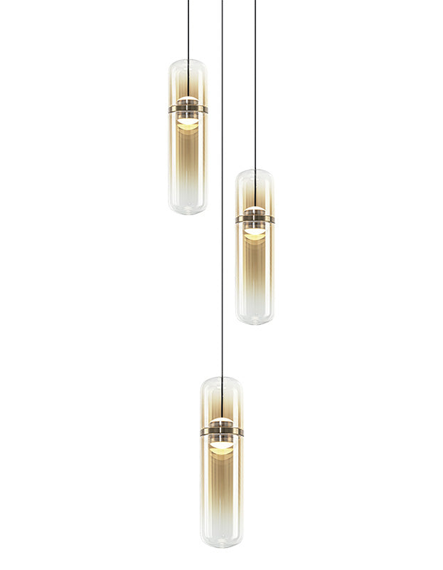 Matteo Lighting Amulet 10" 3-Light LED Pendant in Champagne Gold + Amber Glass (C32603CGAM)