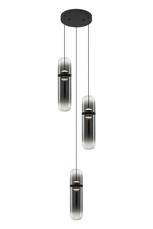 Matteo Lighting Amulet 10" 3-Light LED Pendant in Matte Black + Smoke Glass (C32603MBSM) – alternate view