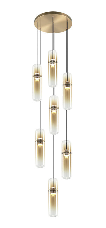 Matteo Lighting Amulet 13" 7-Light LED Pendant in Champagne Gold + Amber Glass (C32607CGAM) – alternate view
