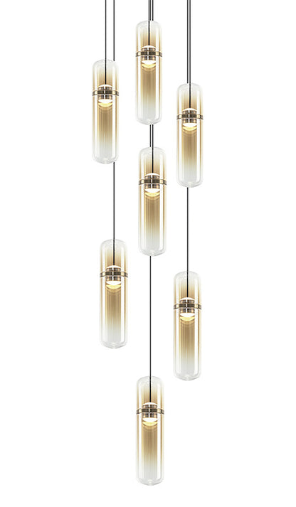 Matteo Lighting Amulet 13" 7-Light LED Pendant in Champagne Gold + Amber Glass (C32607CGAM)