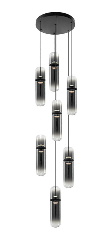 Matteo Lighting Amulet 13" 7-Light LED Pendant in Matte Black + Smoke Glass (C32607MBSM) – alternate view