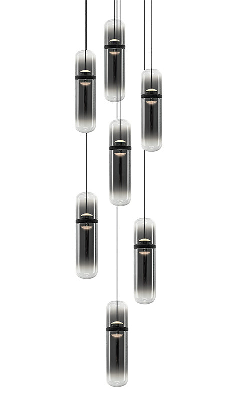 Matteo Lighting Amulet 13" 7-Light LED Pendant in Matte Black + Smoke Glass (C32607MBSM)